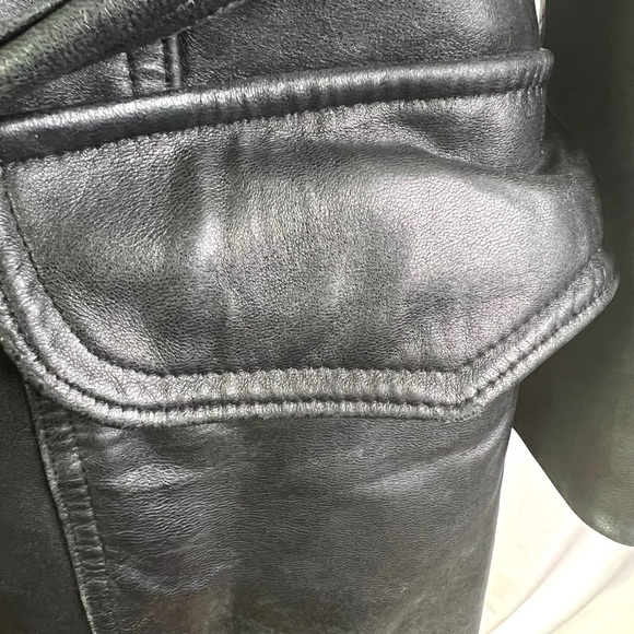 AKOURY CUIRS BLACK LEATHER COAT LAMBSKIN SOFT LEATHER BELTED SINGLE BREAST SMALL - Picture 10 of 13